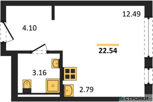 Планировка студии(квартира) площадью 22.54 квадратных метров в “ЖК Остафьево”