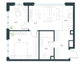 Планировка трехкомнатной(квартира) площадью 44.9 квадратных метров в “ЖК Level Южнопортовая”
