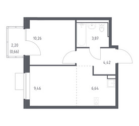 Планировка однокомнатной(квартира) площадью 35.31 квадратных метров в ЖК “ЖК Молжаниново”