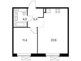 Планировка однокомнатной(квартира) площадью 43.4 квадратных метров в “ЖК Ильинские луга”