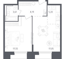 Планировка однокомнатной(апартаменты) площадью 51.6 квадратных метров в “ЖК Скай Спутник”