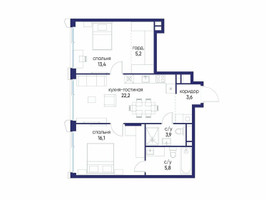 Планировка двухкомнатной(квартира) площадью 70.22 квадратных метров в “ЖК Остров”