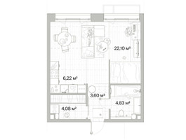 Планировка однокомнатной(квартира) площадью 40.83 квадратных метров в “Архитектурный проект Мыс”