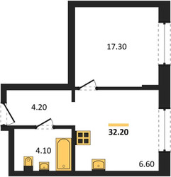 Планировка однокомнатной(квартира) площадью 32.2 квадратных метров в ЖК “ЖК "Коллекция"”