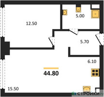 Планировка однокомнатной(квартира) площадью 44 квадратных метров в “Жилой район Alia (Алиа)”