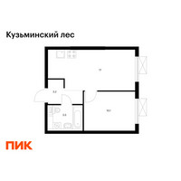 Планировка однокомнатной(квартира) площадью 33.8 квадратных метров в “ЖК Кузьминский лес”