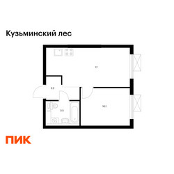 Планировка однокомнатной(квартира) площадью 33.8 квадратных метров в ЖК “ЖК Кузьминский лес”