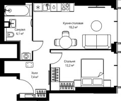 Планировка однокомнатной(квартира) площадью 43.9 квадратных метров в “ЖК Веер”