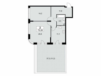 Планировка двухкомнатной(квартира) площадью 73 квадратных метров в ЖК “ЖК Прокшино”