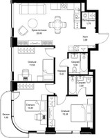 Планировка трехкомнатной(квартира) площадью 79 квадратных метров в “Мультиквартал СИТИДЗЕН”