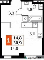 Планировка студии(квартира) площадью 30.9 квадратных метров в “ЖК Sydney City (Сидней Сити)”