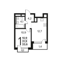 Планировка однокомнатной(квартира) площадью 33.6 квадратных метров в “Новые Ватутинки. Заречный”