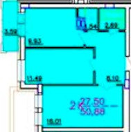 Планировка двухкомнатной(квартира) площадью 50.88 квадратных метров в “ЖК Центральный (Звенигород)”