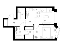 Планировка однокомнатной(квартира) площадью 40.3 квадратных метров в “ЖК Мичуринский Парк”
