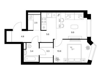 Планировка однокомнатной(квартира) площадью 40.3 квадратных метров в ЖК “ЖК Мичуринский Парк”