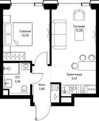 Планировка однокомнатной(квартира) площадью 37.58 квадратных метров в ЖК “ЖК СЕТ”