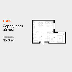 Планировка однокомнатной(квартира) площадью 45.3 квадратных метров в ЖК “ЖК Середневский лес”