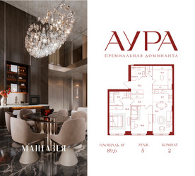 Планировка двухкомнатной(квартира) площадью 89.6 квадратных метров в ЖК “ЖК АУРА”