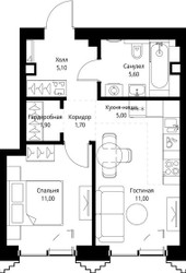 Планировка однокомнатной(квартира) площадью 41.4 квадратных метров в ЖК “ЖК СЕТ”
