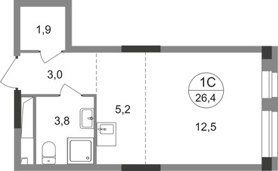 Планировка студии(квартира) площадью 26.4 квадратных метров в ЖК “ЖК Первый Московский”