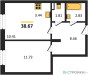 Планировка однокомнатной(квартира) площадью 38.67 квадратных метров в “Зеленый Оазис - Город”
