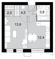 Планировка однокомнатной(квартира) площадью 36.6 квадратных метров в ЖК “ЖК Дубровицы клаб”