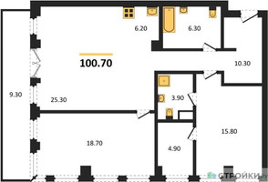 Планировка двухкомнатной(квартира) площадью 100.7 квадратных метров в “ЖК Emotion (Эмоушен)”