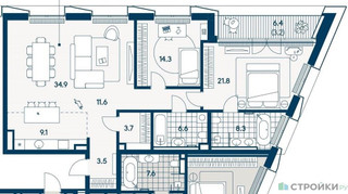 Планировка двухкомнатной(квартира) площадью 117 квадратных метров в “ЖК FORIVER Residence (Форивер Резиденс)”