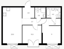Планировка двухкомнатной(квартира) площадью 59 квадратных метров в “ЖК Holland Park (Холланд парк)”