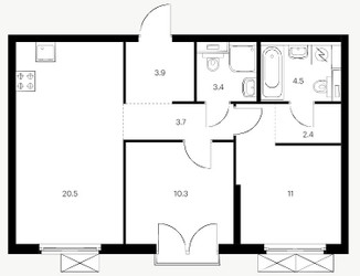Планировка двухкомнатной(квартира) площадью 59 квадратных метров в ЖК “ЖК Holland Park (Холланд парк)”