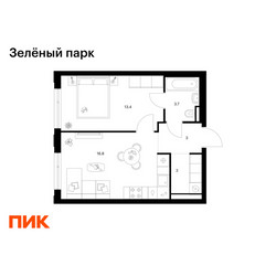 Планировка однокомнатной(квартира) площадью 39.9 квадратных метров в ЖК “ЖК Зеленый парк”