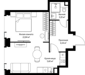 Планировка однокомнатной(квартира) площадью 38.18 квадратных метров в ЖК “Мультиквартал СИТИДЗЕН”