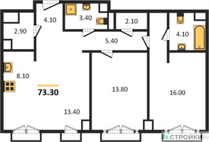 Планировка двухкомнатной(квартира) площадью 73.3 квадратных метров в “ЖК Sydney City (Сидней Сити)”