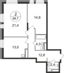 Планировка двухкомнатной(квартира) площадью 68.7 квадратных метров в ЖК “ЖК Первый Московский”