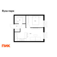 Планировка однокомнатной(квартира) площадью 35.7 квадратных метров в “ЖК Яуза Парк (Мытищи)”