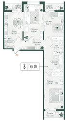 Планировка трехкомнатной(квартира) площадью 104.55 квадратных метров в ЖК “ЖК Рига Хиллс”