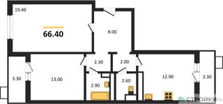 Планировка двухкомнатной(квартира) площадью 66.4 квадратных метров в “ЖК Пироговская Ривьера”