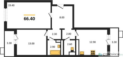 Планировка двухкомнатной(квартира) площадью 66.4 квадратных метров в ЖК “ЖК Пироговская Ривьера”