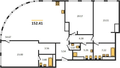 Планировка трехкомнатной(квартира) площадью 152.41 квадратных метров в “ЖК Sky View (Скай Вью)”