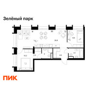 Планировка двухкомнатной(квартира) площадью 59.6 квадратных метров в “ЖК Зеленый парк”