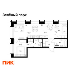 Планировка двухкомнатной(квартира) площадью 59.6 квадратных метров в ЖК “ЖК Зеленый парк”