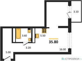 Планировка студии(квартира) площадью 35.8 квадратных метров в “ЖК Бестселлер”