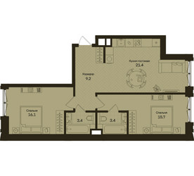 Планировка двухкомнатной(квартира) площадью 69.2 квадратных метров в ЖК “ЖК Дом на Часовой”