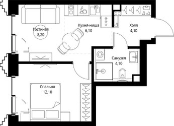 Планировка однокомнатной(квартира) площадью 34.9 квадратных метров в ЖК “ЖК СЕТ”