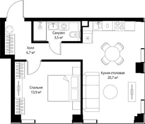 Планировка однокомнатной(квартира) площадью 35.14 квадратных метров в ЖК “ЖК Веер”
