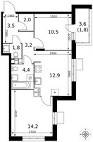 Планировка двухкомнатной(квартира) площадью 54.3 квадратных метров в “ЖК 1-й Саларьевский (Первый Саларьевский)”