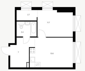 Планировка однокомнатной(квартира) площадью 41.3 квадратных метров в ЖК “ЖК 2-й Иртышский”