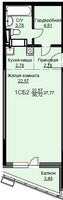Планировка студии(квартира) площадью 38.4 квадратных метров в “ЖК Соболевка”