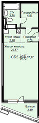Планировка студии(квартира) площадью 38.4 квадратных метров в ЖК “ЖК Соболевка”