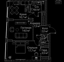 Планировка двухкомнатной(квартира) площадью 61.5 квадратных метров в “ЖК СЕЗАР БУДУЩЕЕ”